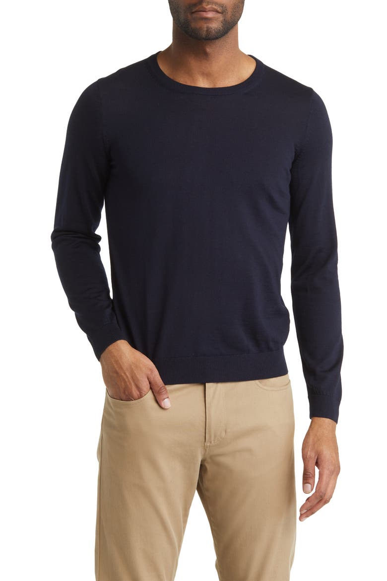 Leno Virgin Wool Crewneck Sweater, Main, color, DARK BLUE