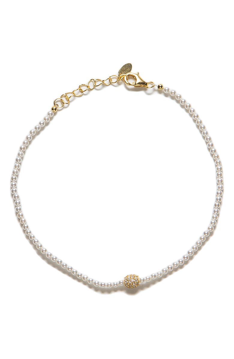 Argento Vivo Sterling Silver Faux Pearl Fire Ball Bracelet, Main, color, Gold