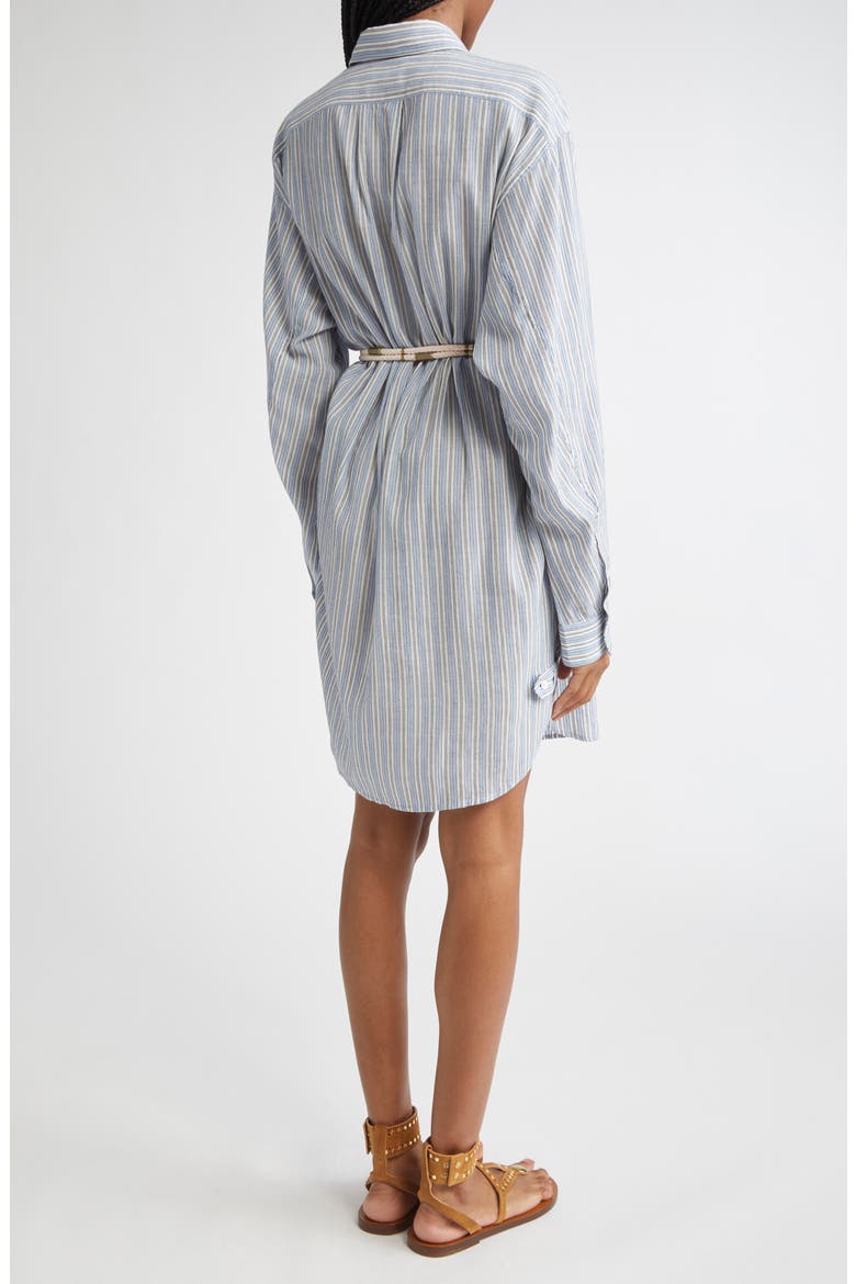 Loriane Stripe Tie Belt Long Sleeve Cotton Shirtdress, Alternate, color, BLUE