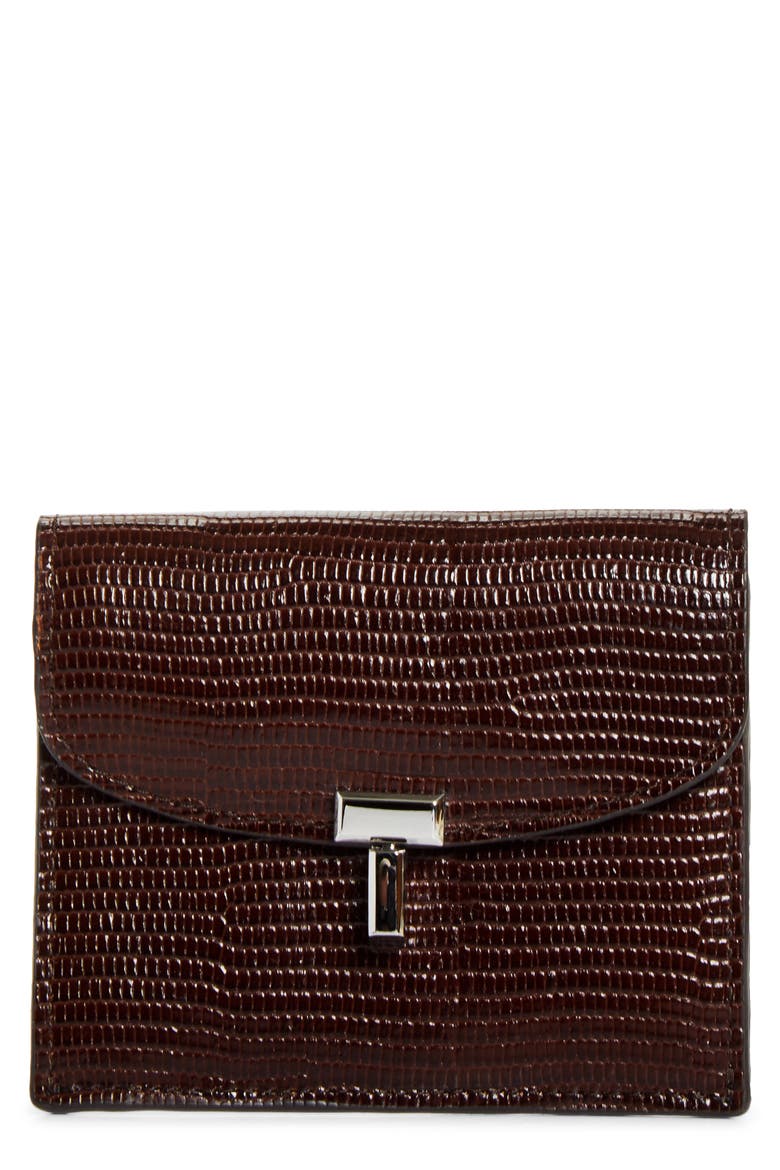 T-Lock Lizard Embossed Card Holder, Main, color, BROWN