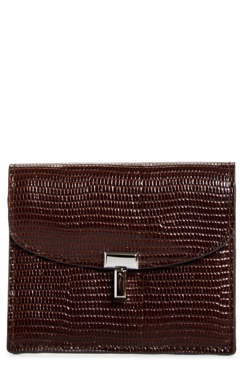 TOTEME T-Lock Lizard Embossed Card Holder, Main, color, Brown