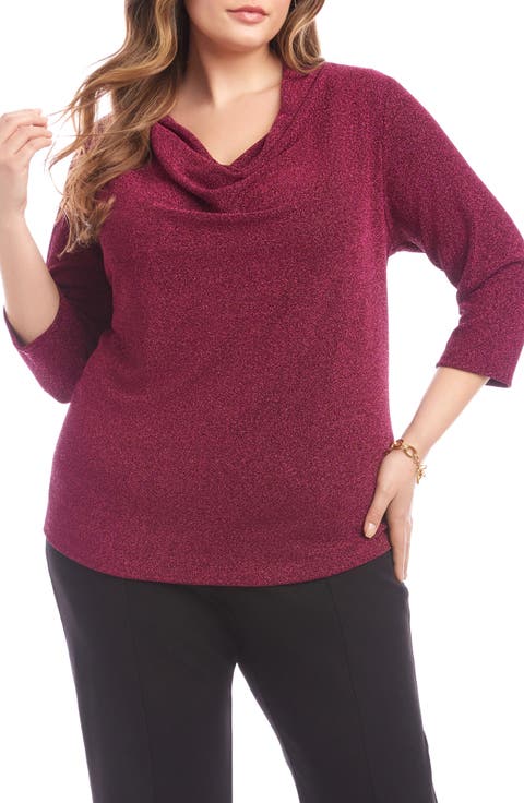 Metallic Knit Cowl Neck Top (Plus)