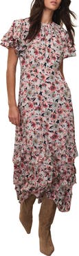 MINT VELVET Floral Print Maxi Dress with short ruffle sleeves