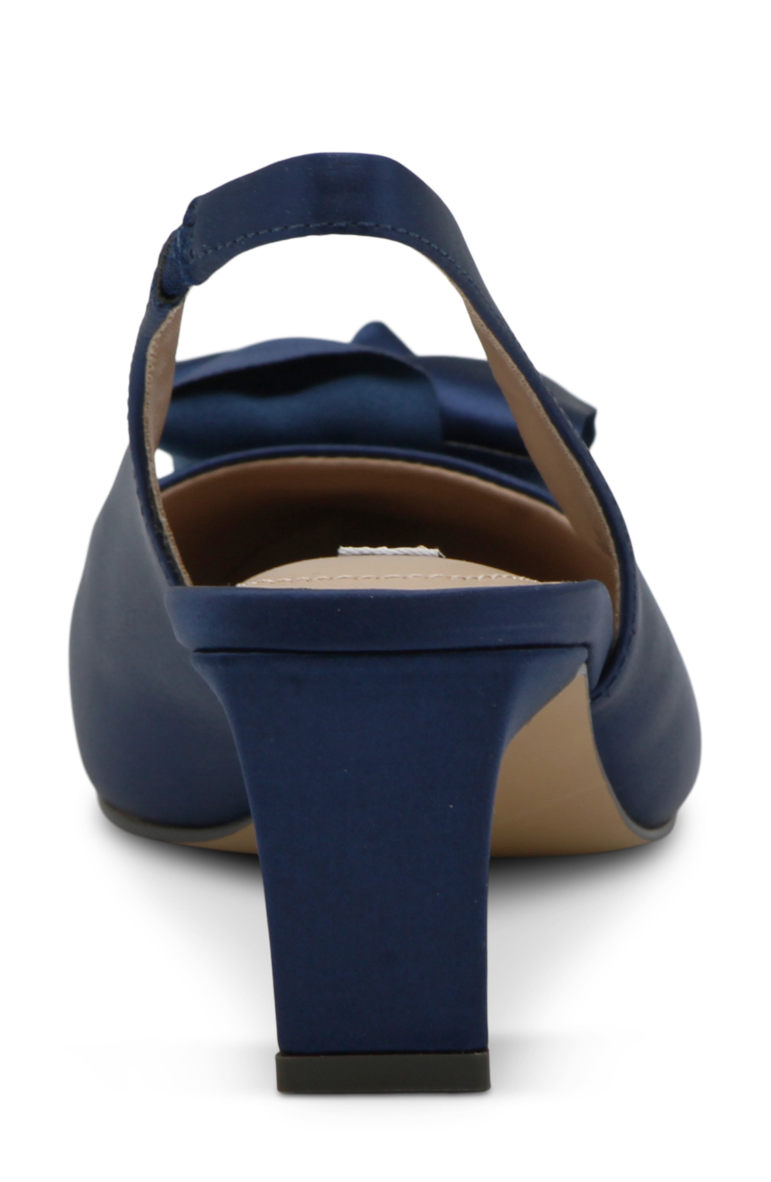 Arsa Rosette Pointed Toe Slingback Pump, Alternate, color, NAVY-ST