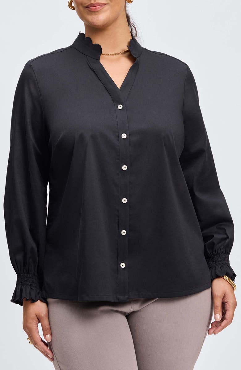 Foxcroft Elora Scallop Cotton Blend Button-Up Shirt, Main, color, 