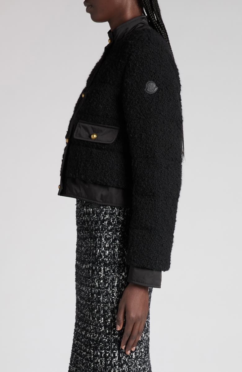 Moncler Blandy Bouclé Down Jacket, Alternate, color, Black