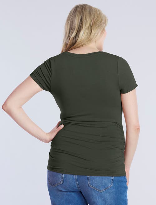 Motherhood Maternity V-neck Side-ruched Maternity Short Sleeve Tee In Deep Depths