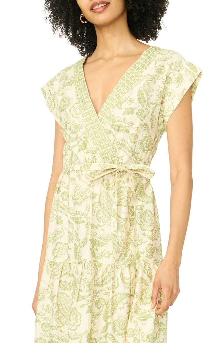 Vince Camuto Print Tie Waist Midi Dress, Alternate, color, Sage