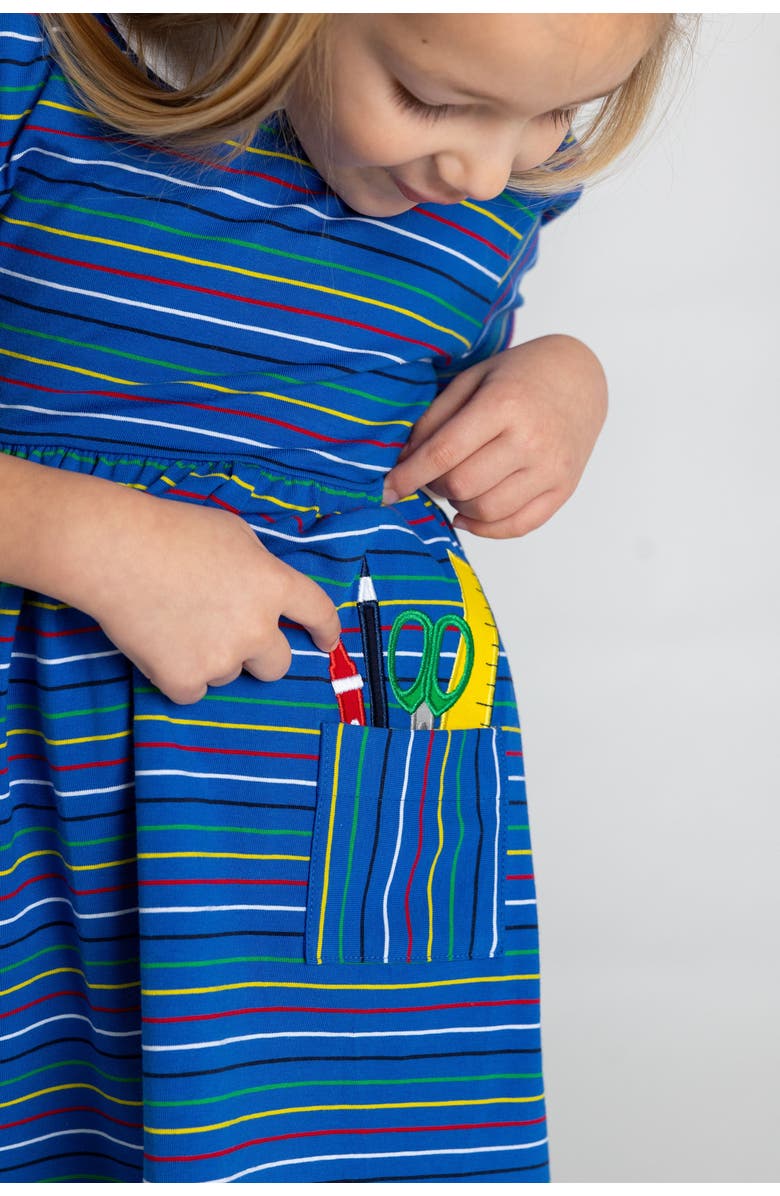 Florence Eiseman Stripe Knit Dress With School Supplies, Alternate, color, Royal Multicolor