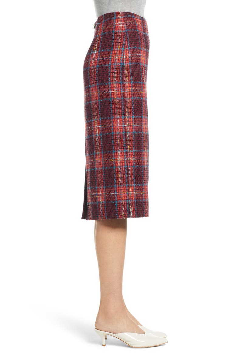Plaid Tweed Pencil Skirt, Alternate, color, RED MULTI PLAID