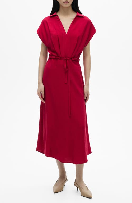 Mango Short Sleeve Belted Midi Dress In Red
