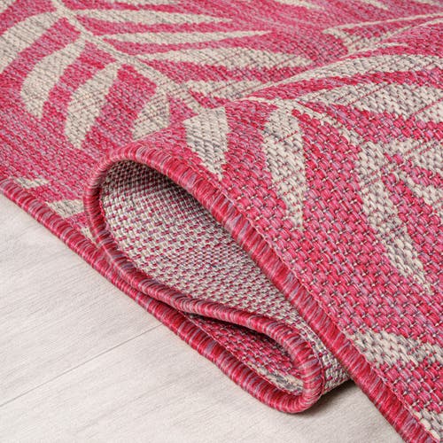 Jonathan Y Nevis Palm Frond Indoor/outdoor Round Area Rug In Fuchsia/light Gray