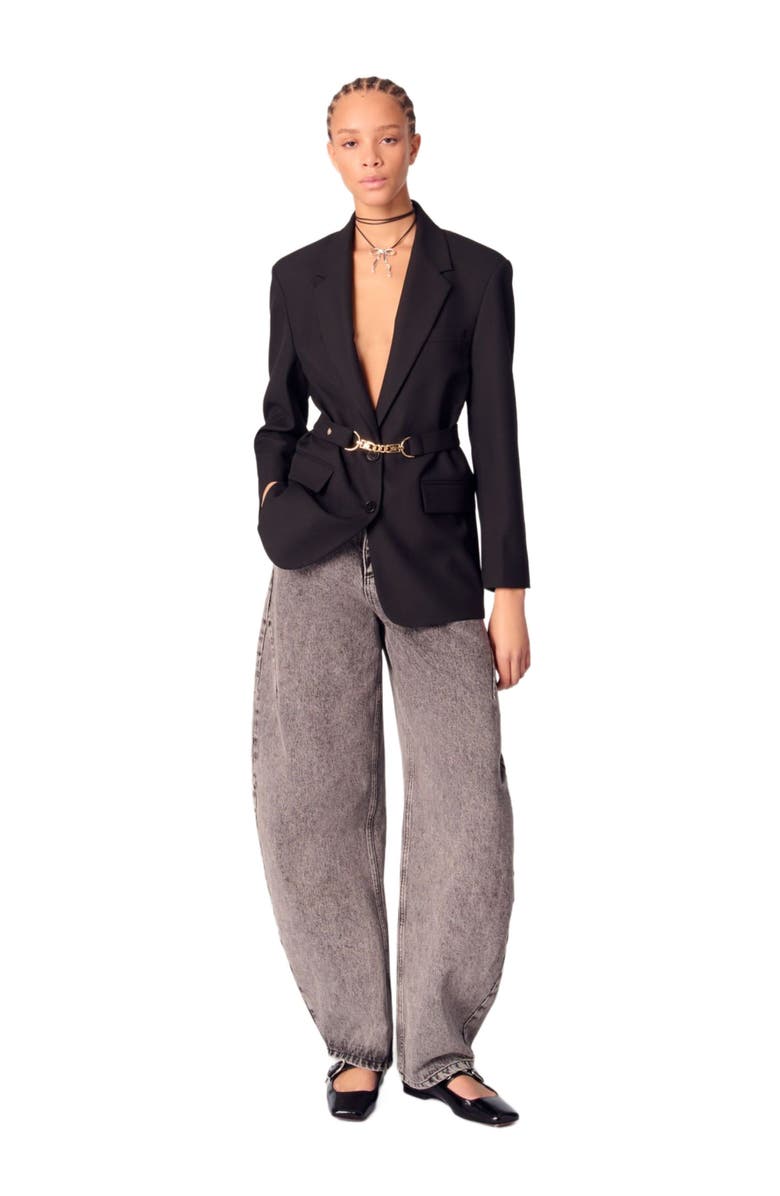 maje Belted suit jacket, Alternate, color, Black