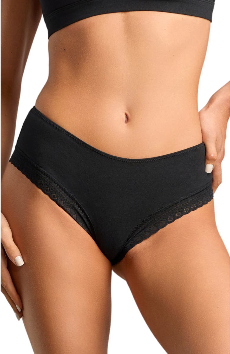 Siella Organic Cotton Lace Cheeky, Main, color, Black