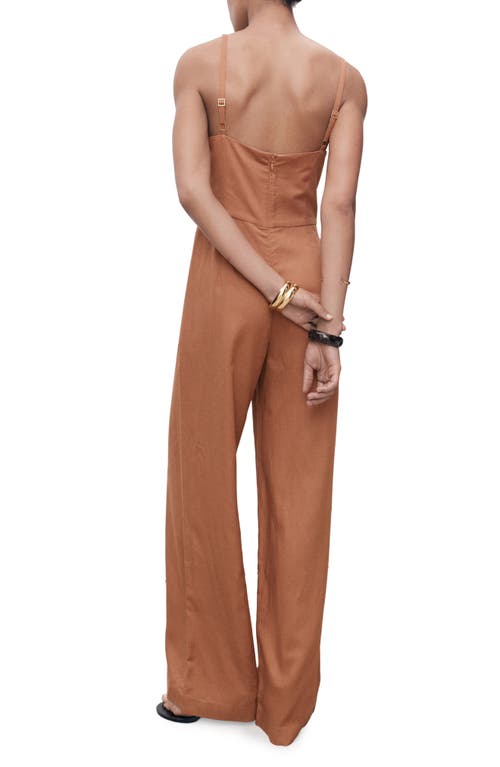 Mango Long Jumpsuit With Draped Neckline Brown In Brown