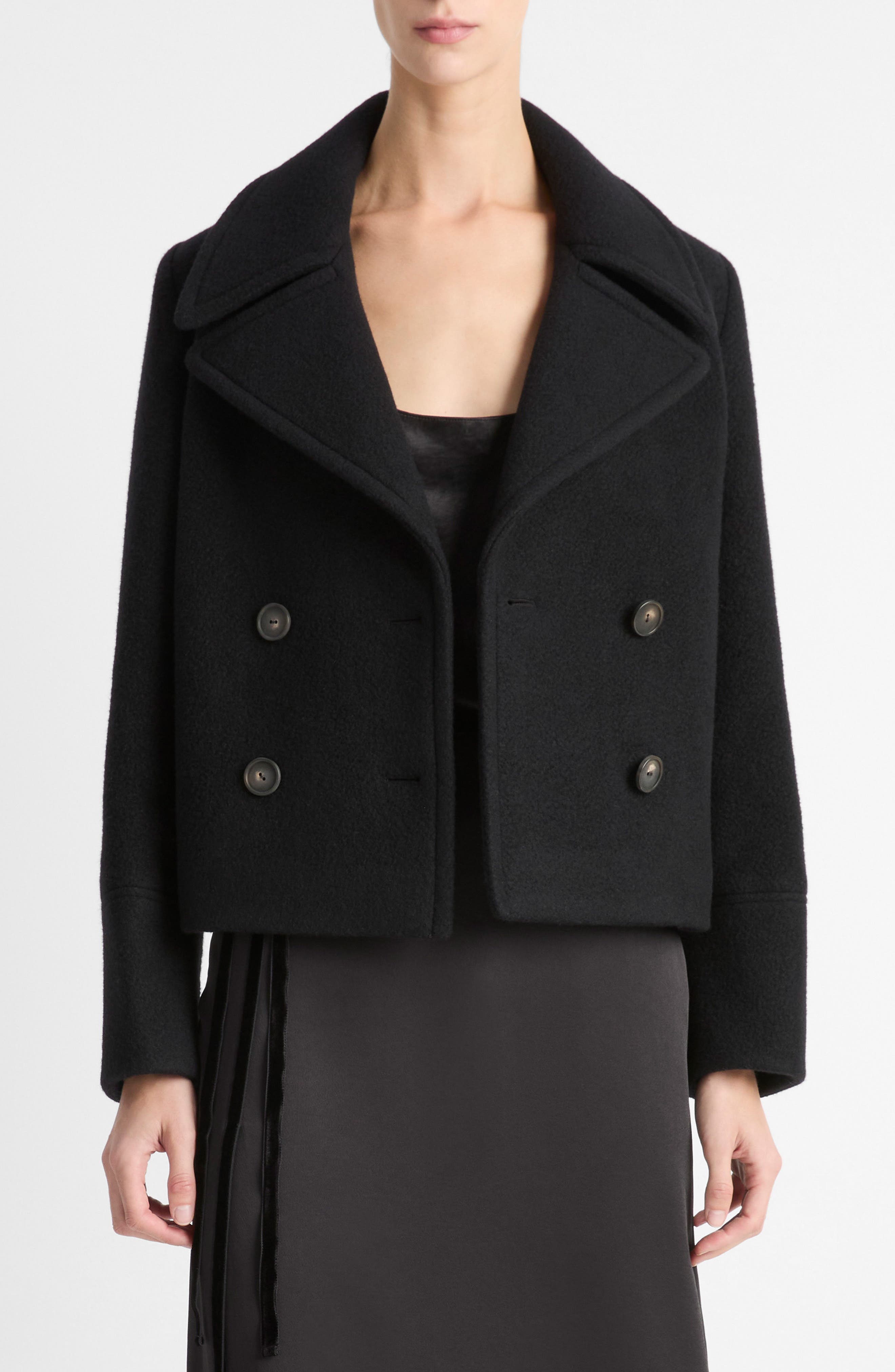Vince Double Breasted Crop Boiled Wool Peacoat