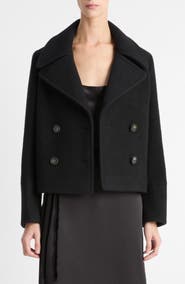 Vince Double Breasted Crop Boiled Wool Peacoat