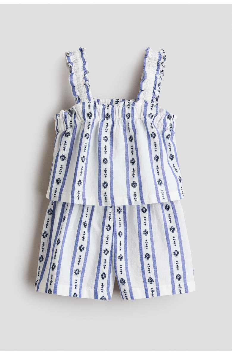 H&M 2-piece Top And Shorts Set, Main, color, White/Blue Striped