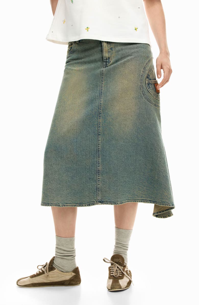 Desigual Asymmetric A-Line Denim Skirt, Main, color, Blue