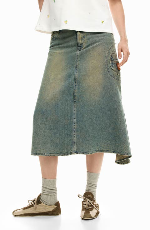 Asymmetric A-Line Denim Skirt