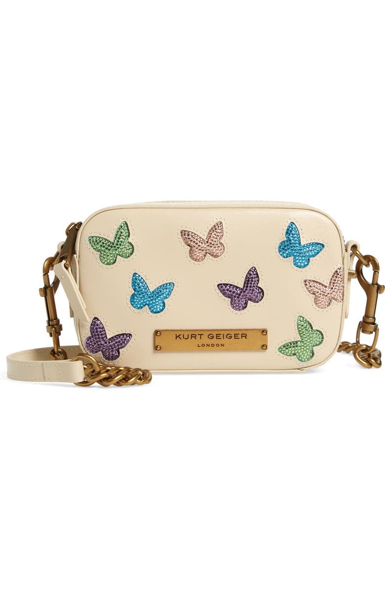 Kurt Geiger London Crystal Butterfly Leather Crossbody Bag, Main, color,