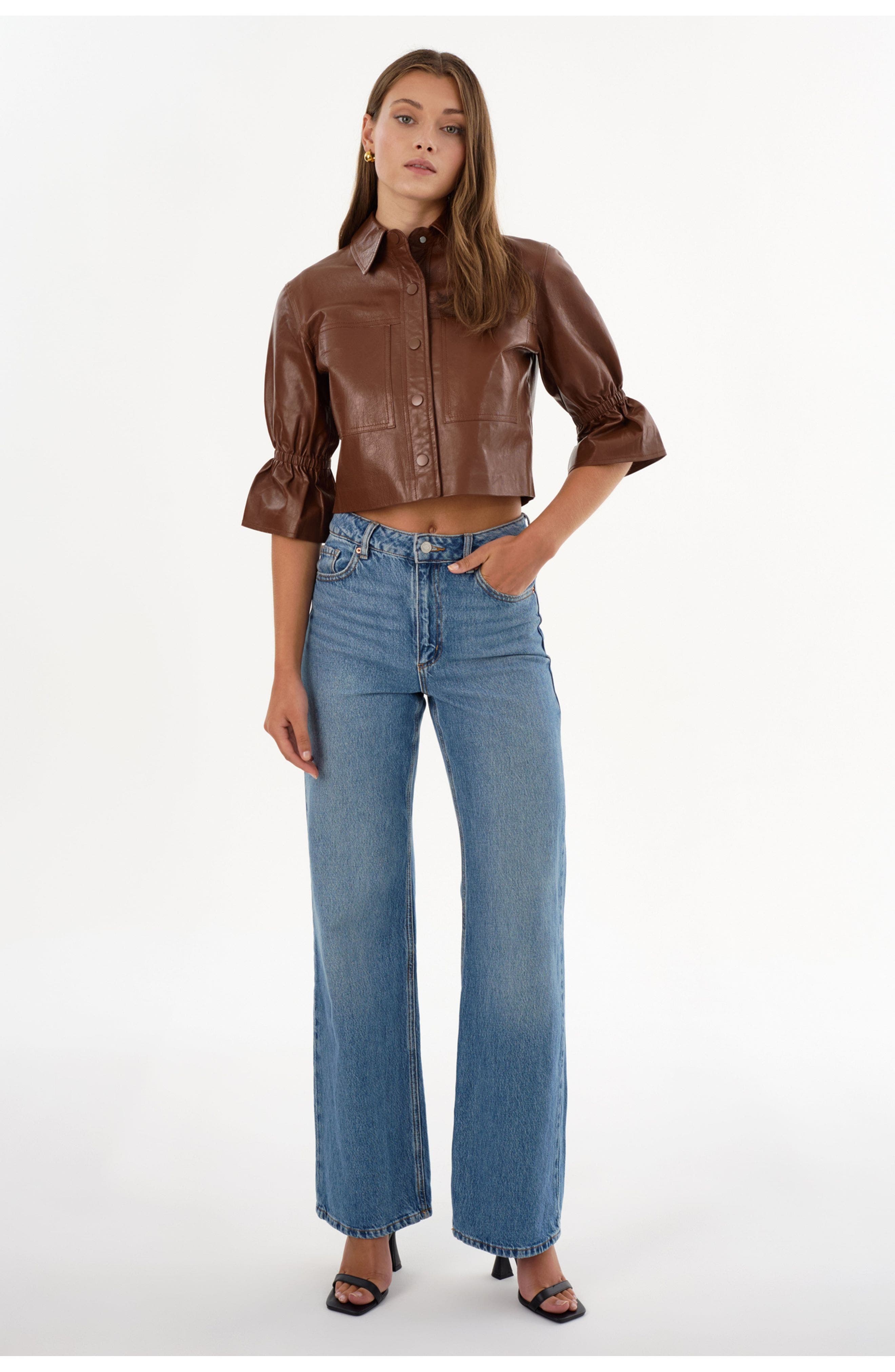 Carolina | Leather Ruffle Sleeve Jacket - image 4