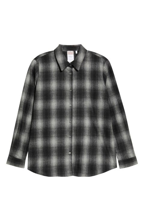 Plaid Stretch Wool Blend Flannel Shirt