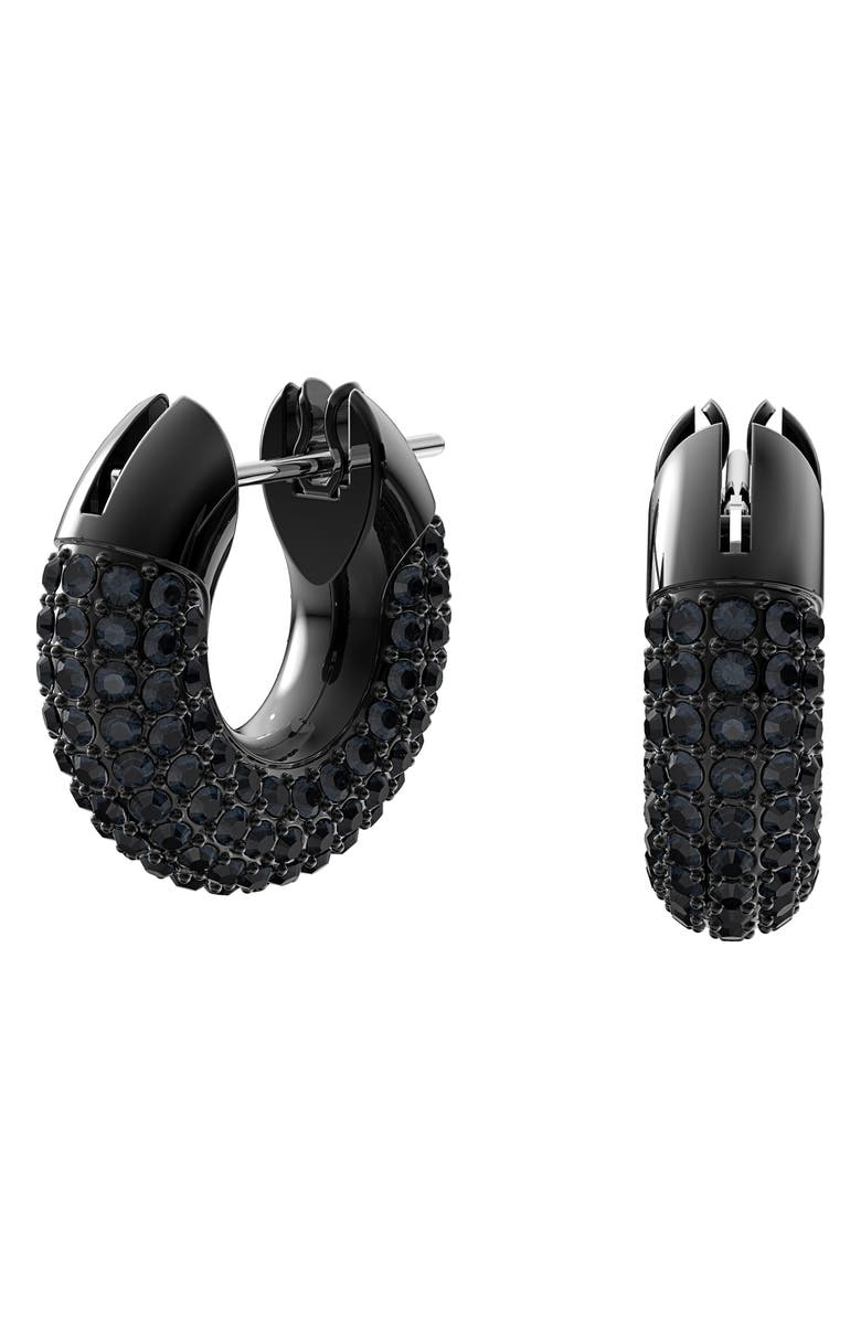Swarovski Dextera Pavé Hoop Earrings, Main, color, Black
