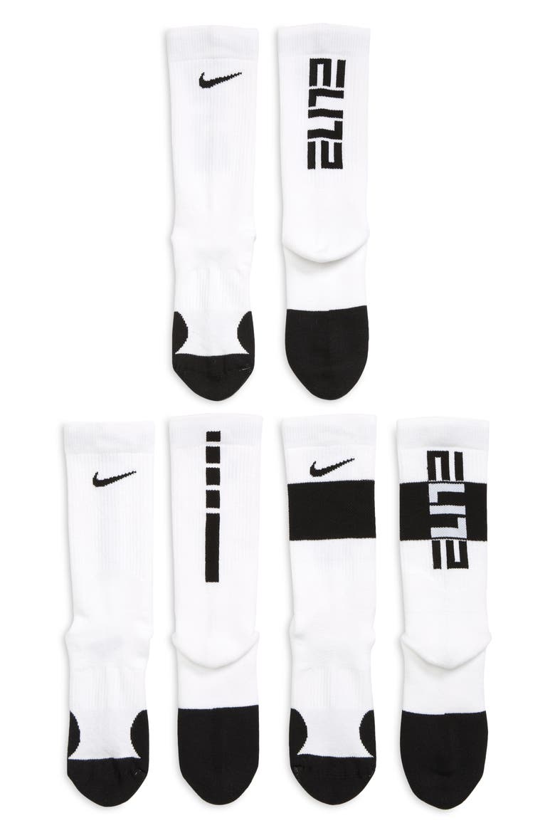 Kids' Assorted 3-Pack Dri-FIT Elite Crew Socks, Alternate, color, WHITE/BLACK