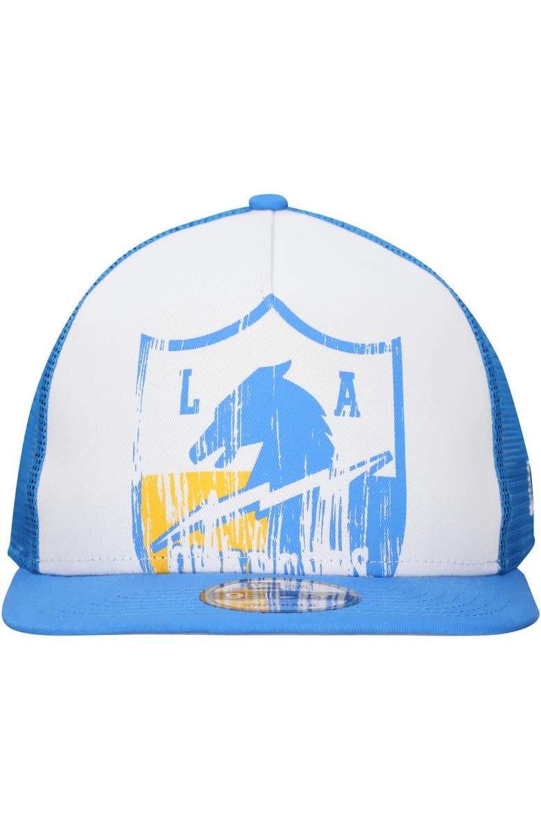 New Era Men's New Era White/Powder Blue Los Angeles Chargers Distressed 9FIFTY A-Frame Snapback Hat, Alternate, color, White