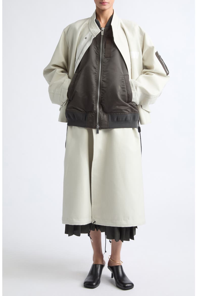 Wool Flannel & Nylon Twill Coat, Alternate, color, ECRU