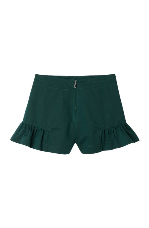 Sandro Womens Zip-up Ruffle-hem Cotton Shorts Bottle Green In Green