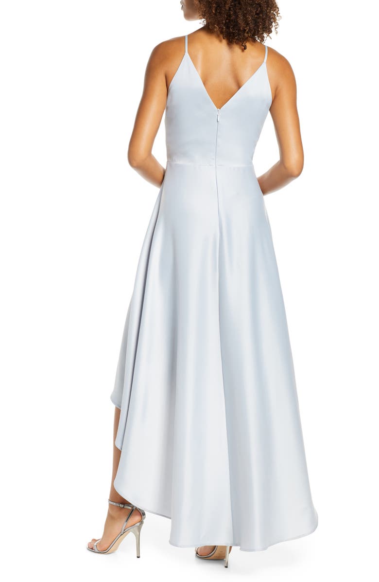 Chi Chi London Ivy Surplice High/Low Satin Gown, Alternate, color, 