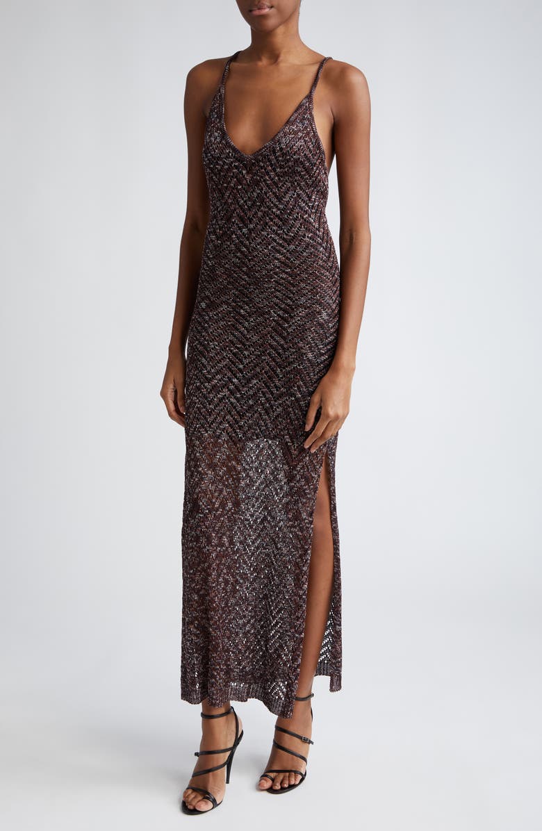 Missoni Scoop Neck Sleeveless Metallic Knit Chevron Maxi Dress, Alternate, color, 