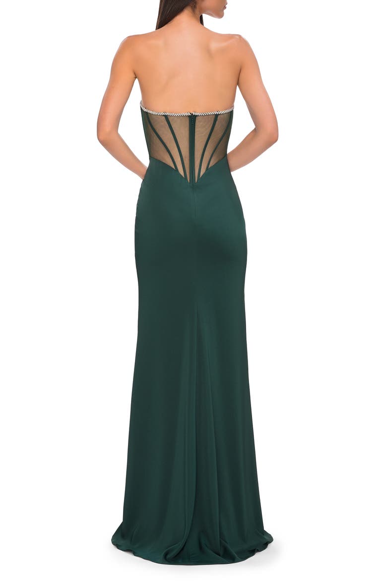 Chic Jersey Evening Dress with Rhinestone Neckline, Alternate, color, Dark Emerald