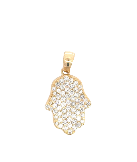 14K Yellow Gold Lab grown Diamond Hamsa Pendant