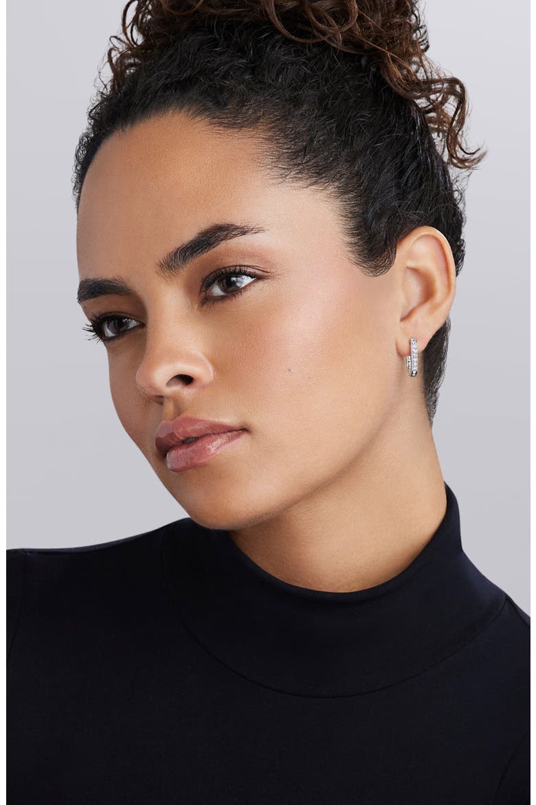 Caviar Spark Linear Diamond Hoop Earrings, Alternate, color, SILVER