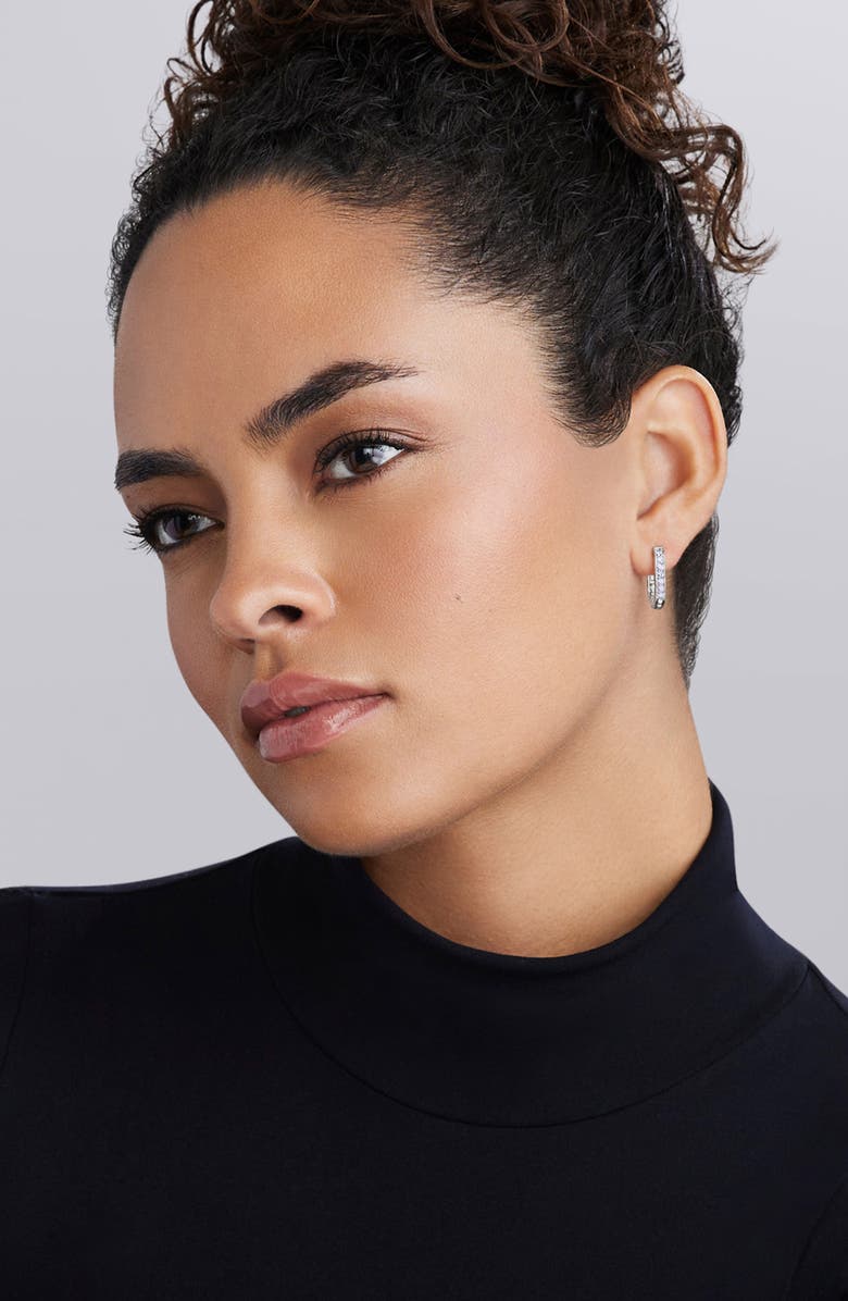 LAGOS Caviar Spark Linear Diamond Hoop Earrings, Alternate, color, Silver