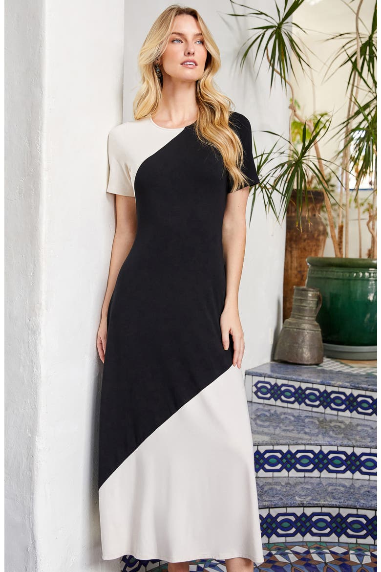 Colorblock Jersey Midi Dress, Alternate, color, WHITE/ BLACK