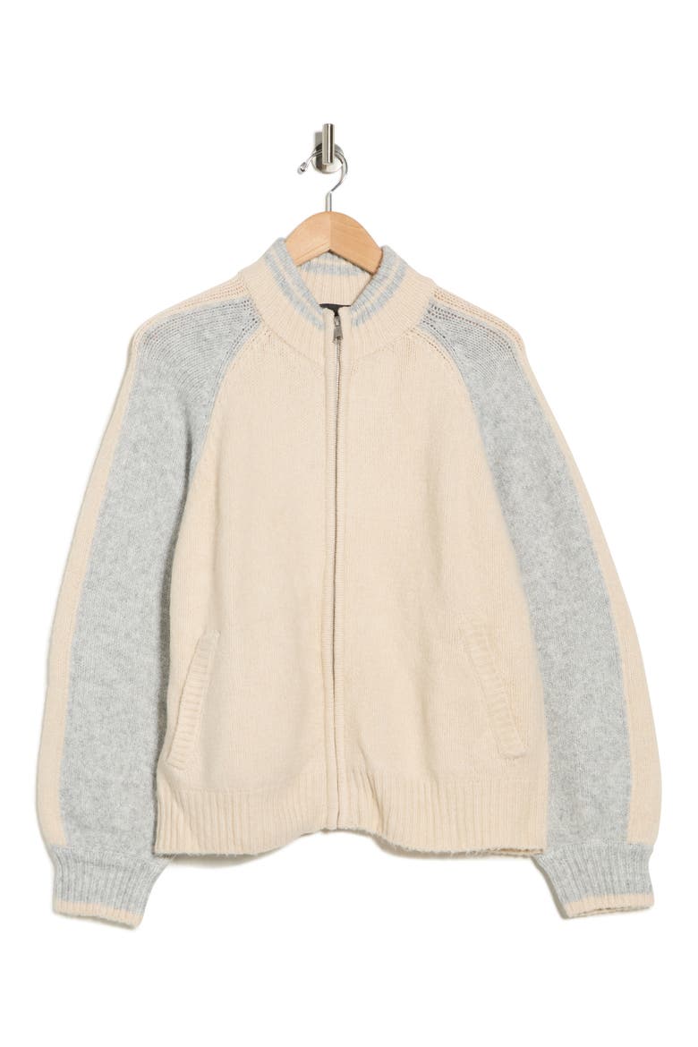 Nolan Colorblock Zip Sweater Bomber Jacket, Alternate, color, MACADAMIA BEIGE/ GREY