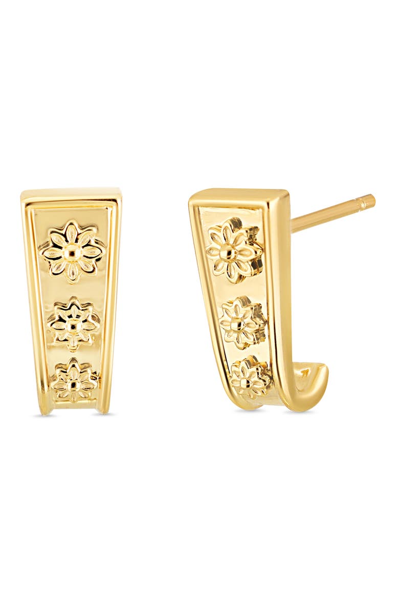 14K Gold Getty Flower Huggie J-Hoop Earrings (Online Trunk Show), Main, color, 14K YELLOW GOLD