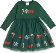 Sweet Wink Emerald Candy Cane Sequin Christmas Long Sleeve Tutu Dress