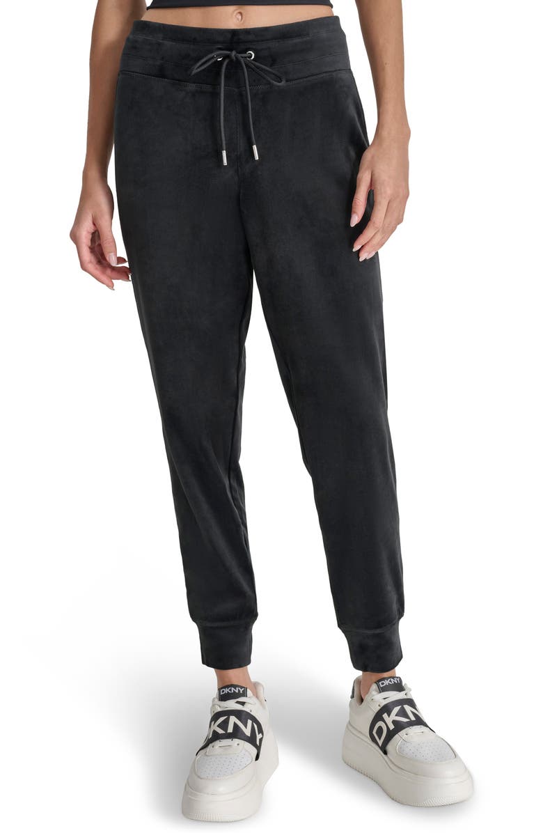 DKNY Rhinestone Logo Velour Joggers, Main, color, 