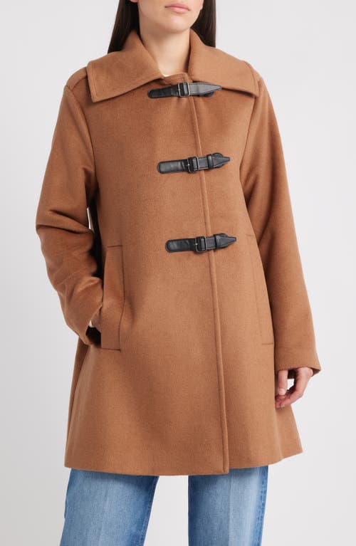 Bernardo Buckle Detail Melton Wool Blend Coat In Brown