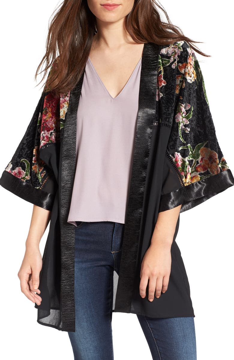 Love, Fire Burnout Floral Kimono, Main, color, 