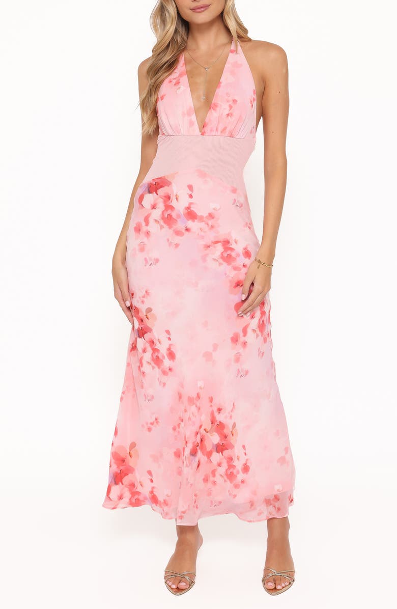 Petal & Pup Gwyneth Halter Neck Maxi Dress, Main, color, Pink Floral