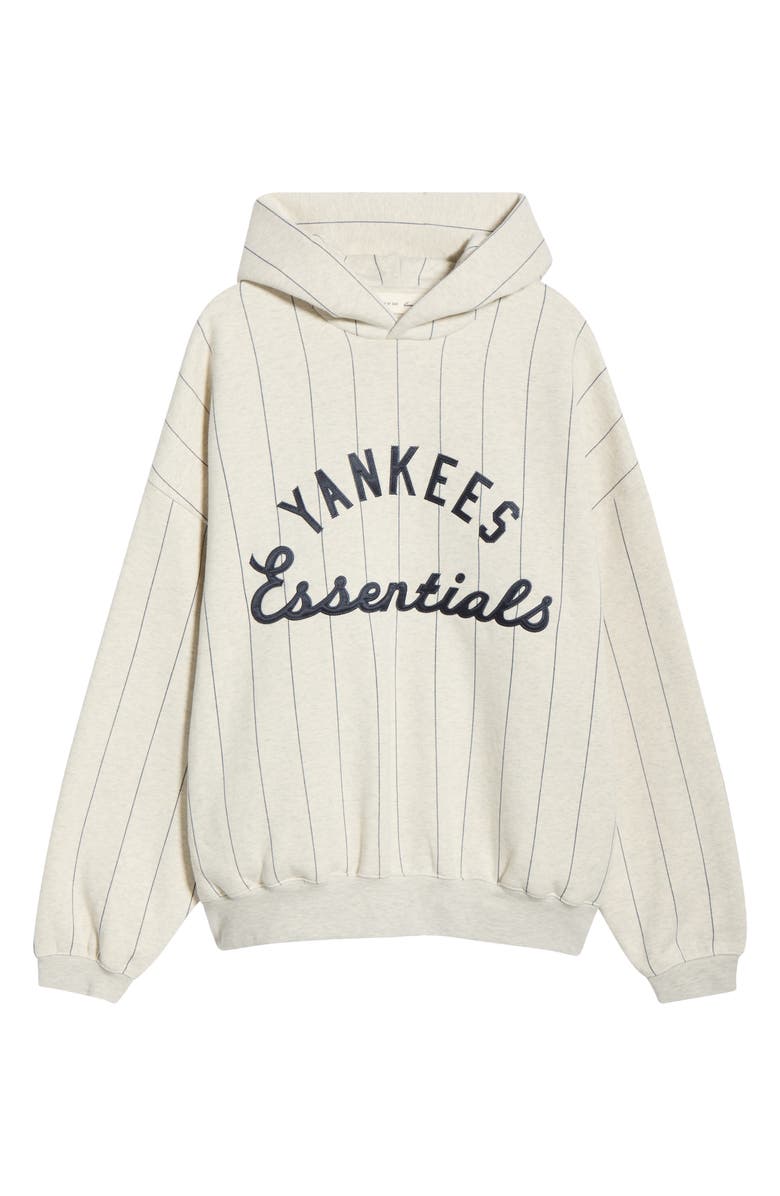 Fear of God Essentials x MLB Yankees Sport Cotton Blend Graphic Hoodie, Main, color, Oatmeal Heather/ Pinstripes