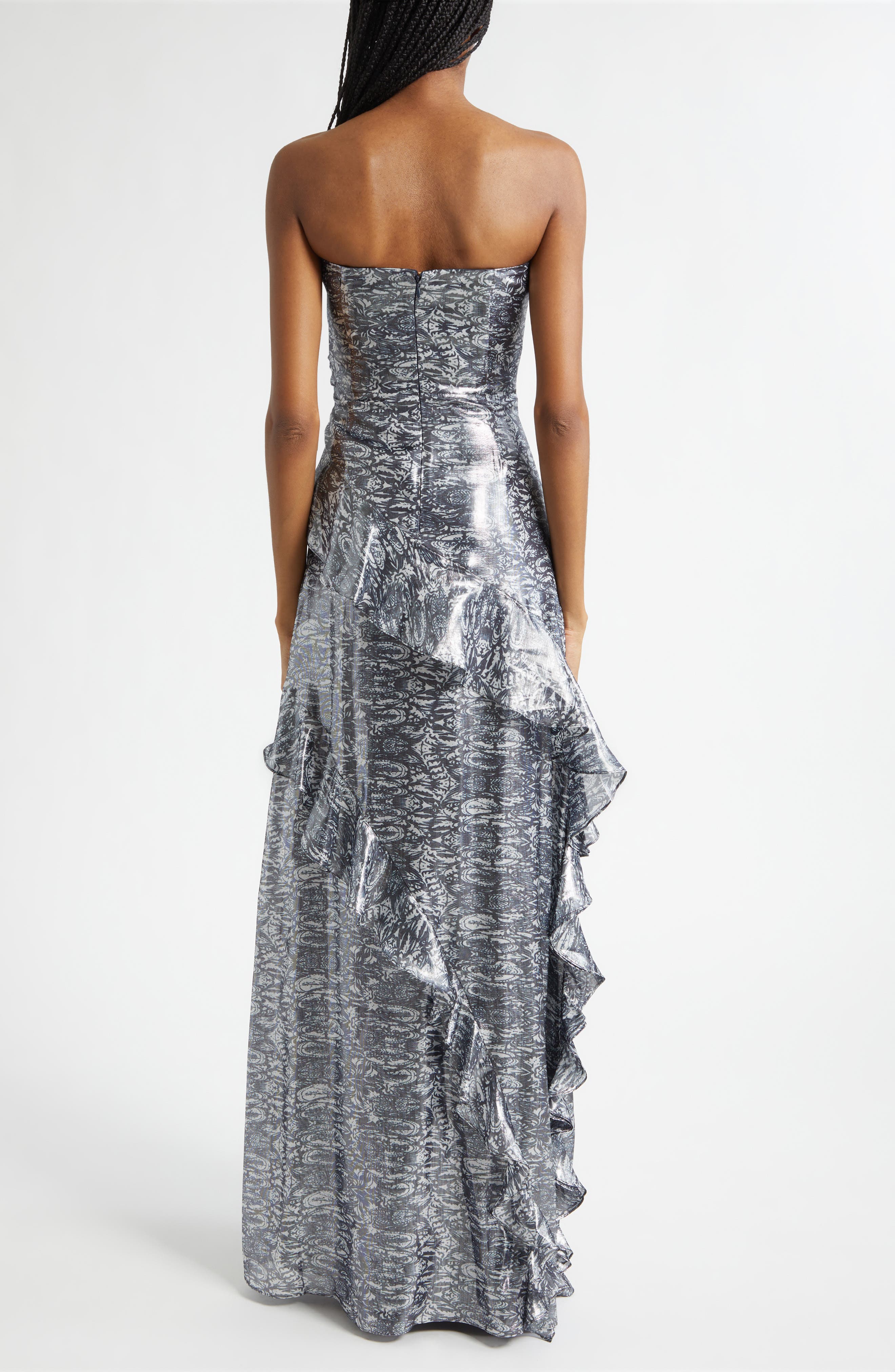 Dominika Metallic Abstract Print Strapless Silk Blend Gwon - image 2