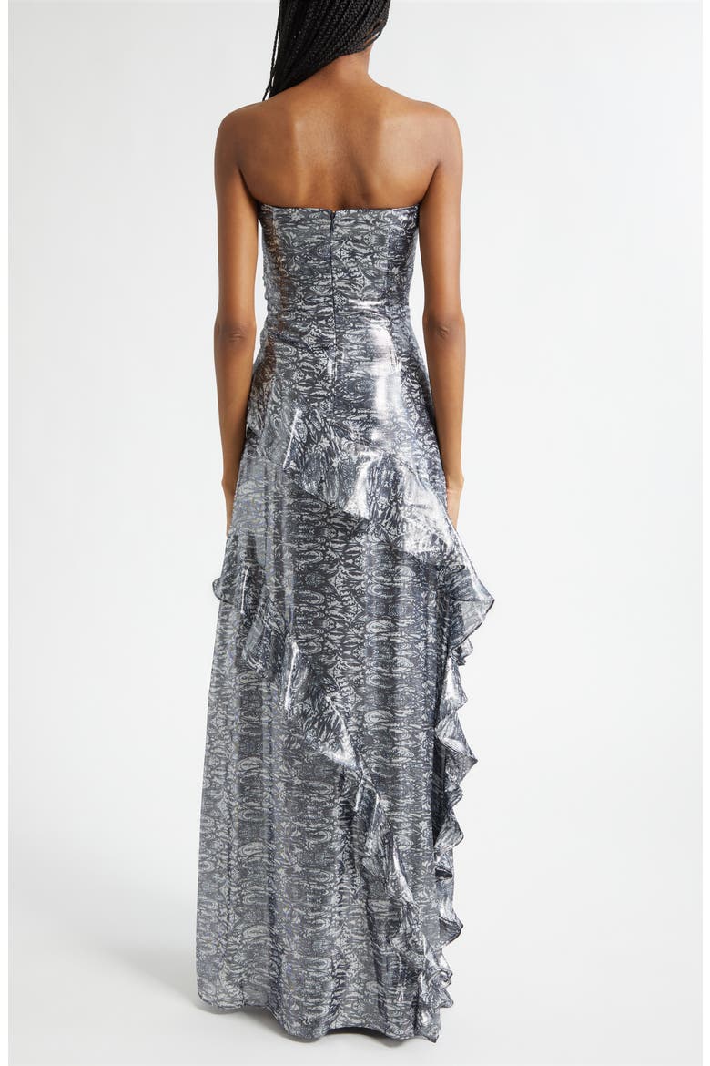 Dominika Metallic Abstract Print Strapless Silk Blend Gwon, Alternate, color, NAVY LUREX