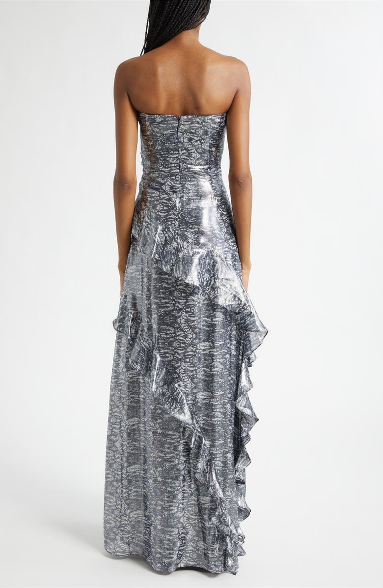 Ramy Brook Dominika Metallic Abstract Print Strapless Silk Blend Gwon, Alternate, color, Navy Lurex